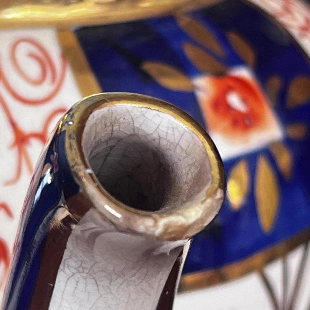 Sudlows Burlesom Gaudy Welsh‎ Tea Pot Cobalt Blue, rust and gold pattern